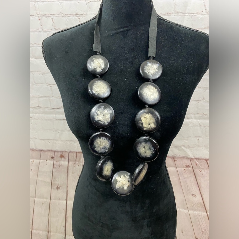 Pink Diamondback Black Gray Disc Tribal Back Cord Strap Over Head Long Necklace